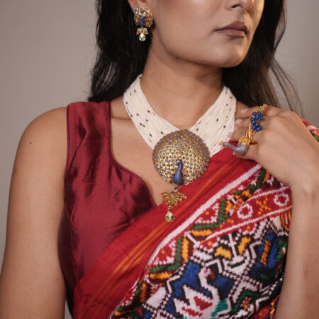 Royal Azure Peacock Statement Necklace with Multi-Strand Pearls (Copy)