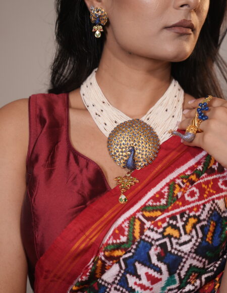 Royal Azure Peacock Statement Necklace with Multi-Strand Pearls (Copy)